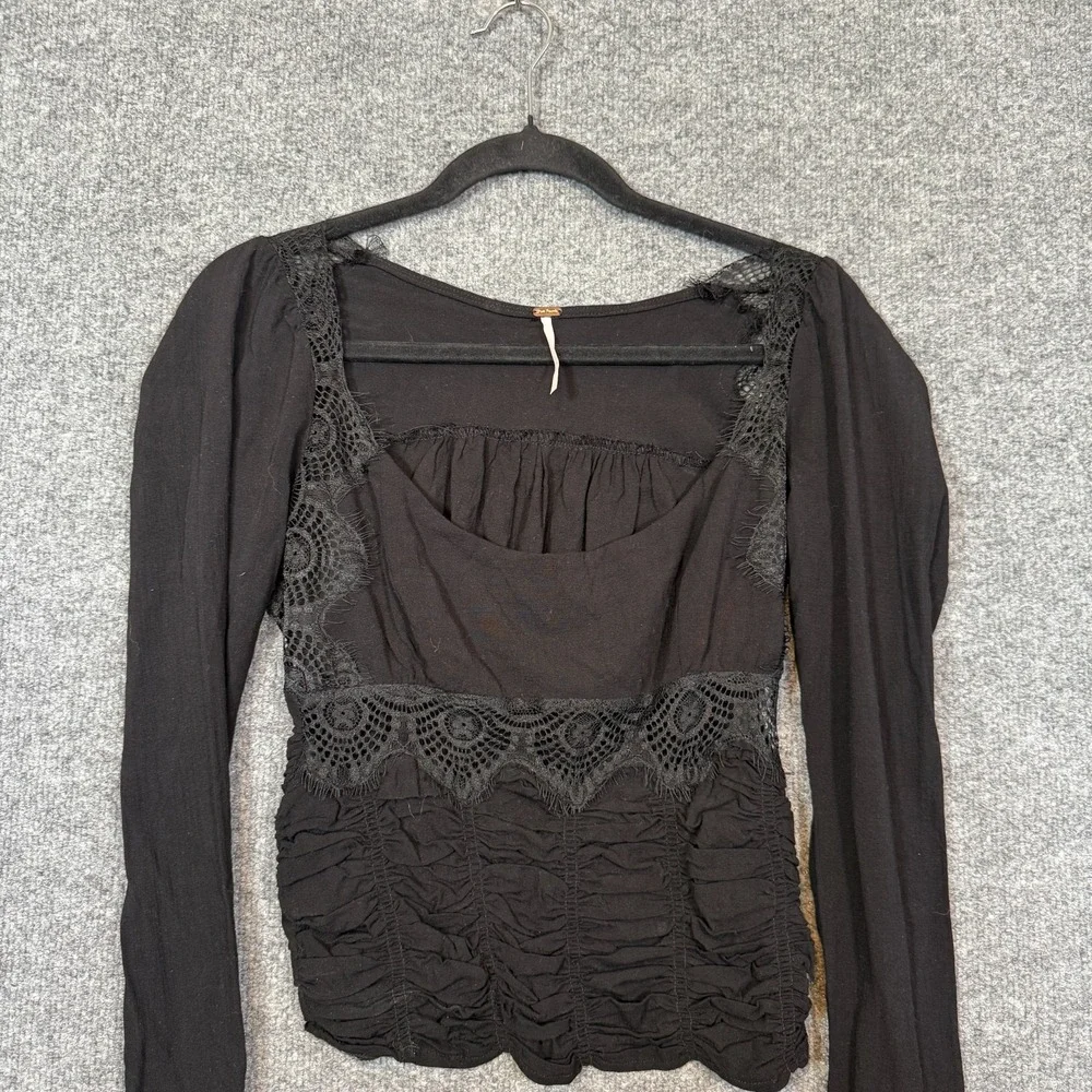 Free People Sweet Mornings Top XS Black Corset Fairy‎ Grunge Romantic Whimsigoth